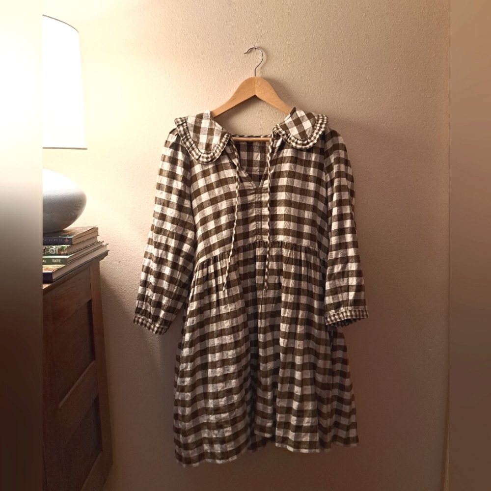 Madewell Gingham Collared Puff-Sleeve Mini Dress